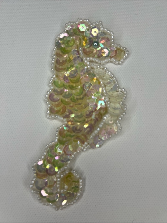 Accessories - Vintage Iridescent Sequined Beaded Seahorse Patch Applique